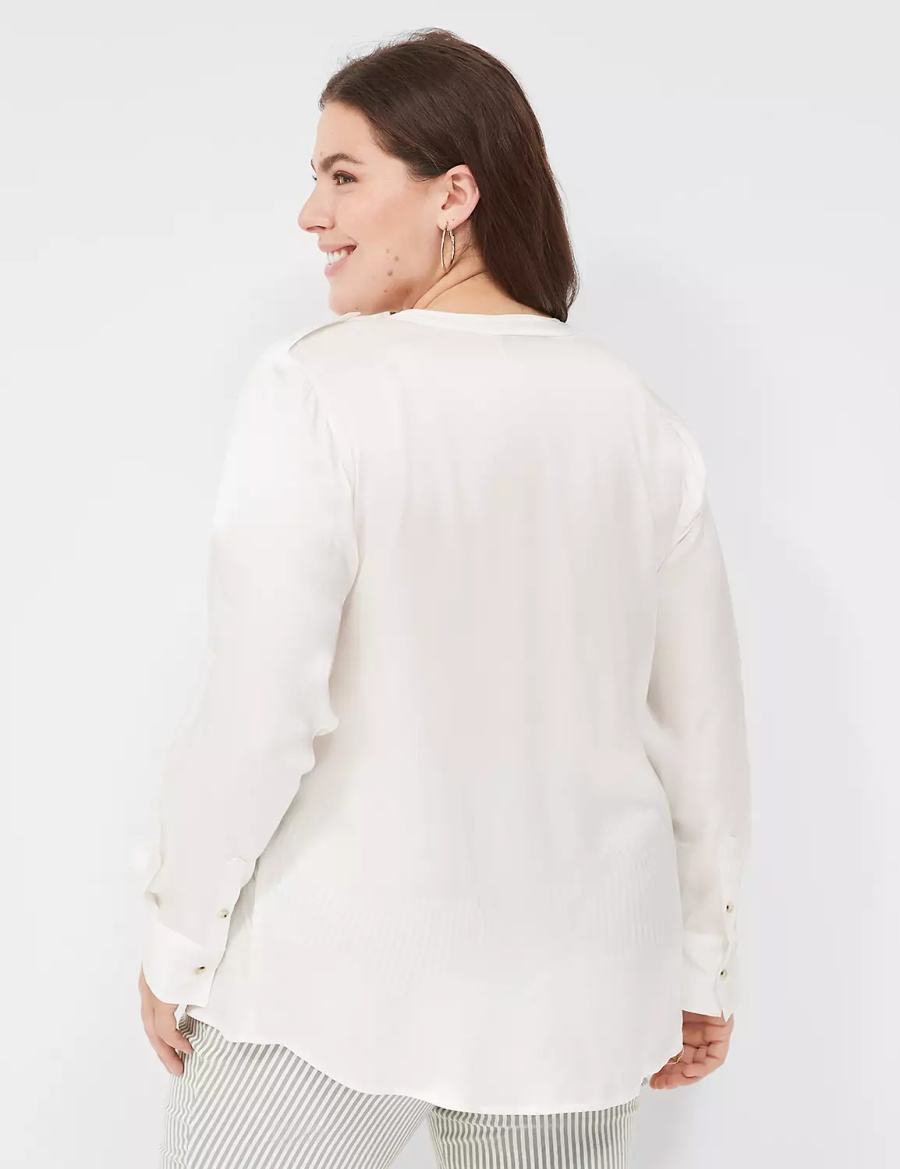 Dámské Halenka Lane Bryant Satin Long-Sleeve Button-Front Bílé Růžové | JHC5428DQ