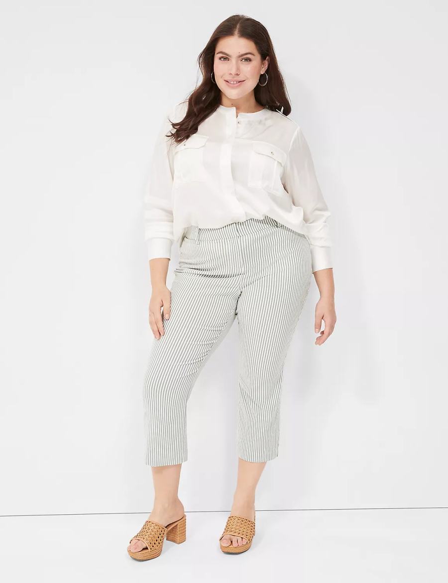 Dámské Halenka Lane Bryant Satin Long-Sleeve Button-Front Bílé Růžové | JHC5428DQ