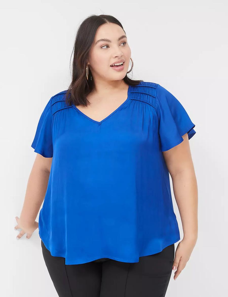 Dámské Halenka Lane Bryant Satin Smocked-Shoulder Blankyt | OYA588OX