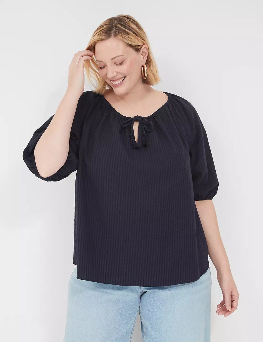 Dámské Halenka Lane Bryant Short-Sleeve Split-Neck Popover Blankyt | UTW8669BX