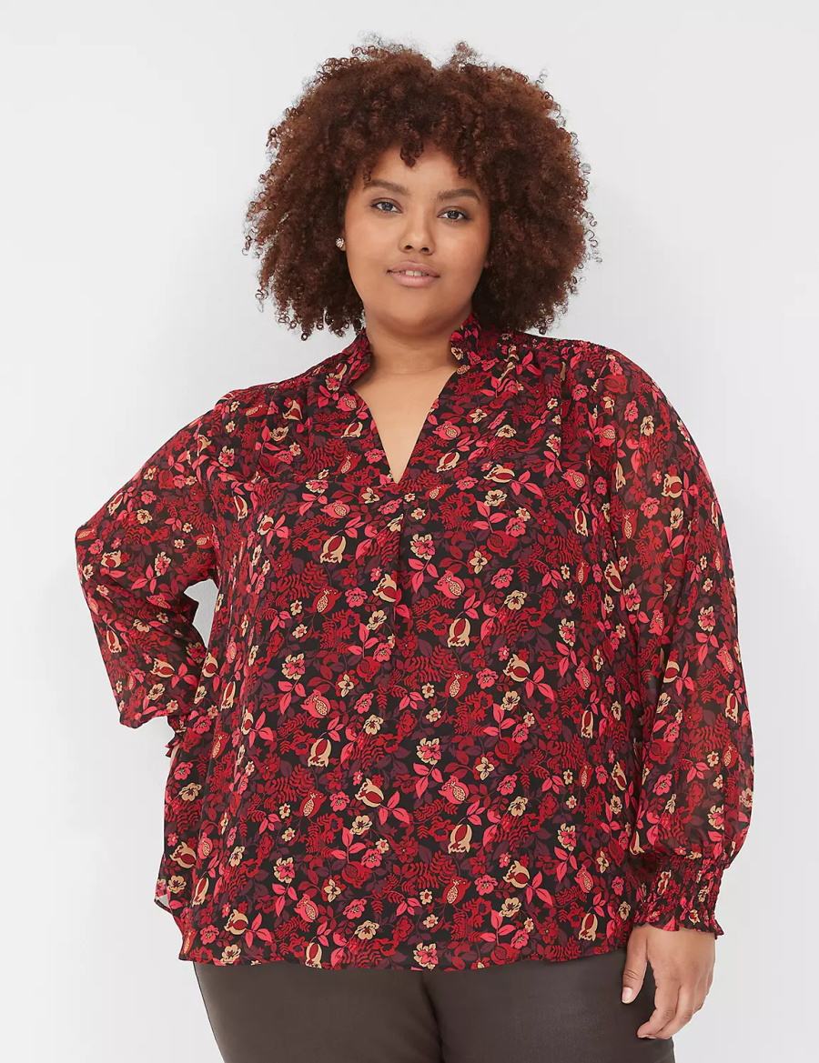 Dámské Halenka Lane Bryant Smocked-Shoulder Popover Červené | TBP5351CM