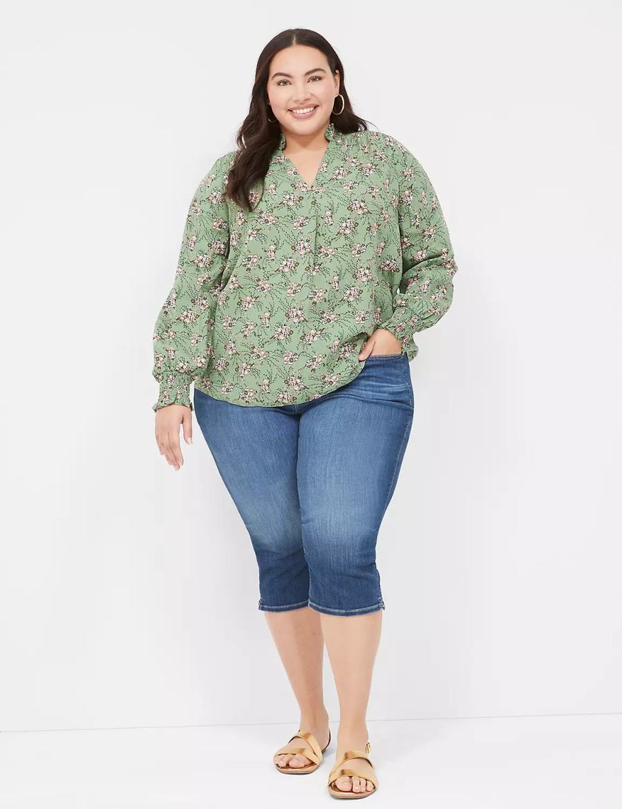 Dámské Halenka Lane Bryant Smocked Shoulder & Cuff Popover Zelene | JYZ1712JM