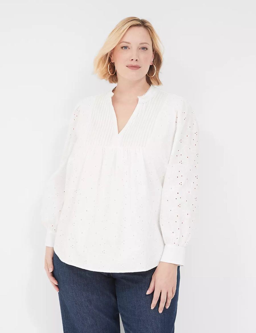 Dámské Halenka Lane Bryant Split-Neck Eyelet & Knit Bílé | BBY9895RT