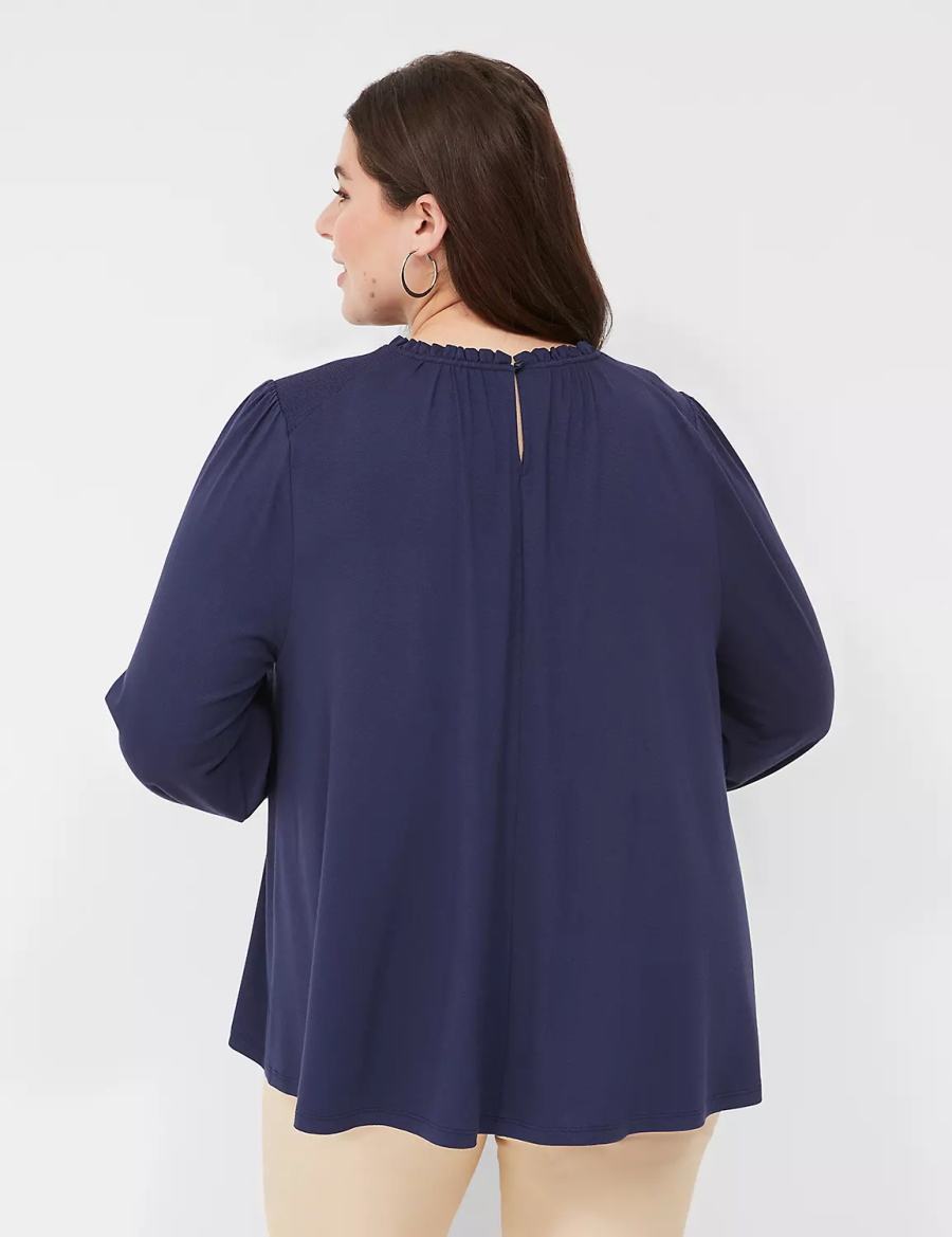 Dámské Halenka Lane Bryant Swing Crew-Neck Smocked-Shoulder Top Blankyt | NPC3780NI