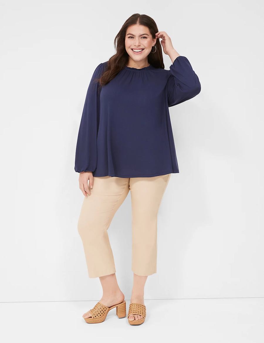 Dámské Halenka Lane Bryant Swing Crew-Neck Smocked-Shoulder Top Blankyt | NPC3780NI