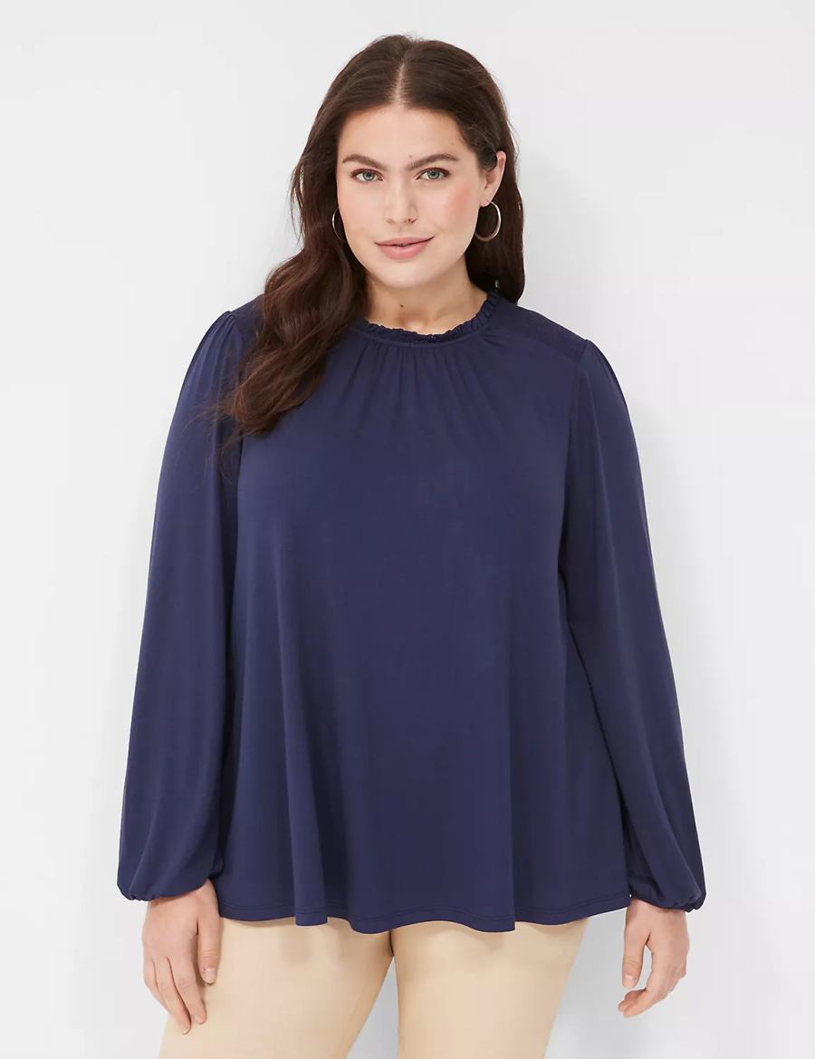 Dámské Halenka Lane Bryant Swing Crew-Neck Smocked-Shoulder Top Blankyt | NPC3780NI