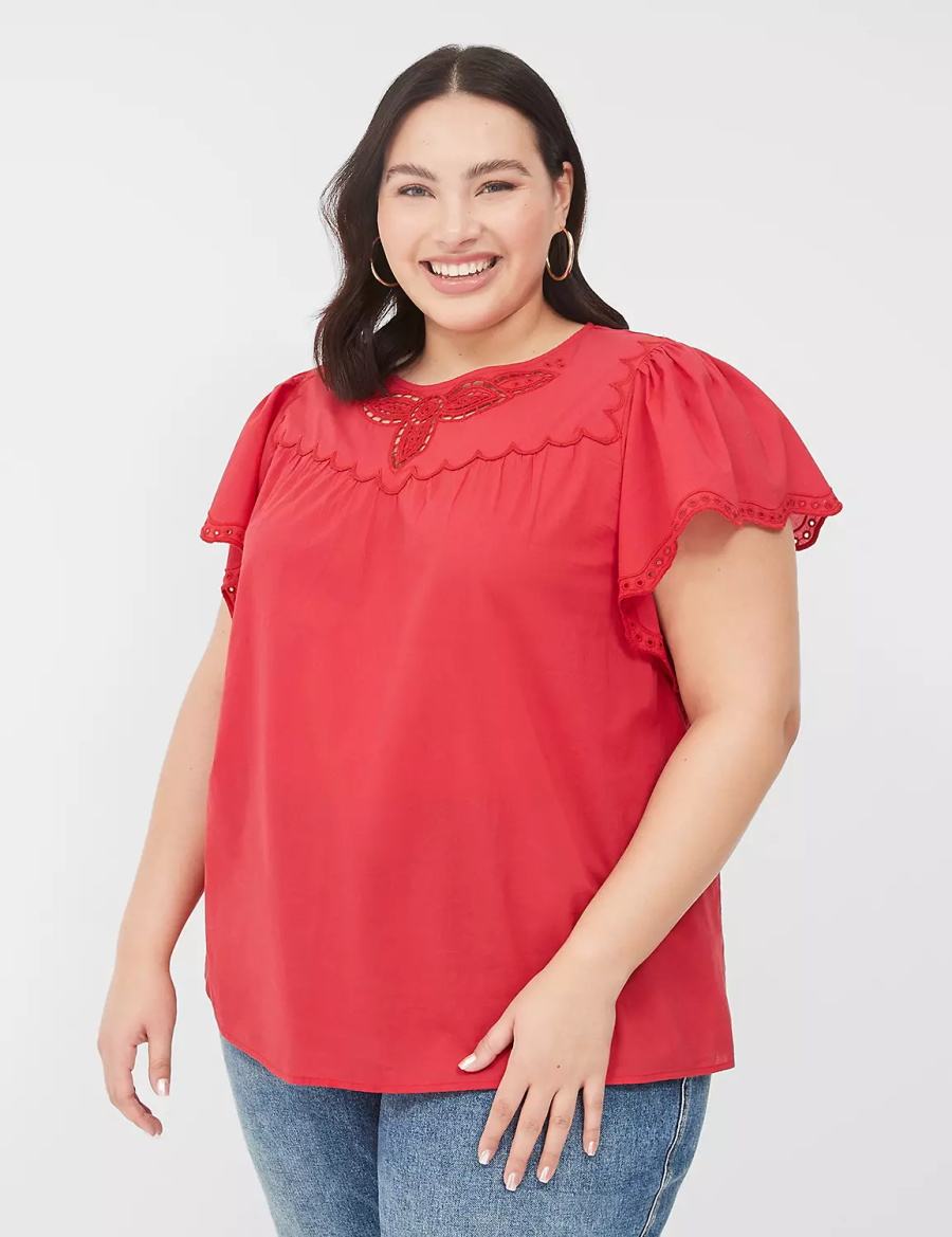 Dámské Halenka Lane Bryant Swing Eyelet-Trim Popover Červené | HUY5643NU