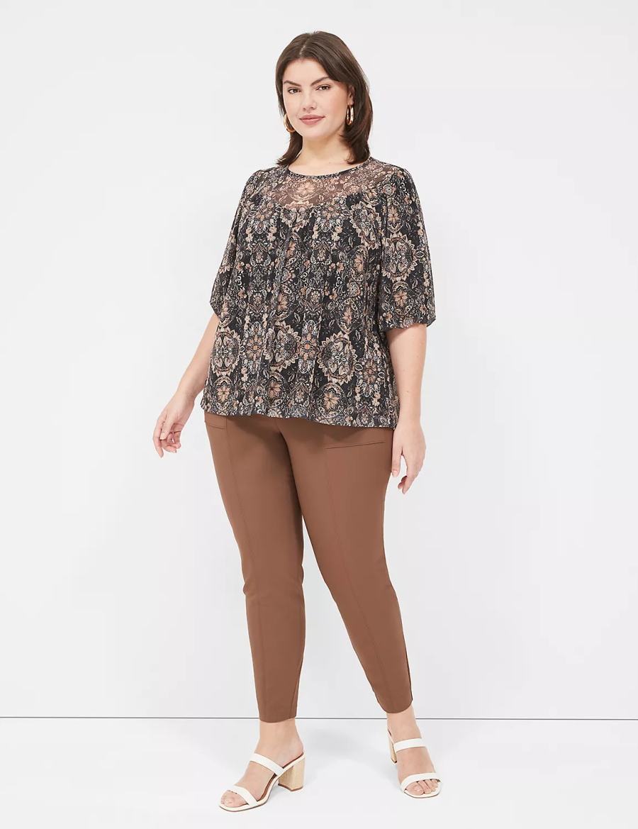 Dámské Halenka Lane Bryant Swing Perfect Puff-Sleeve Mesh Top Černé | FLZ1847BZ