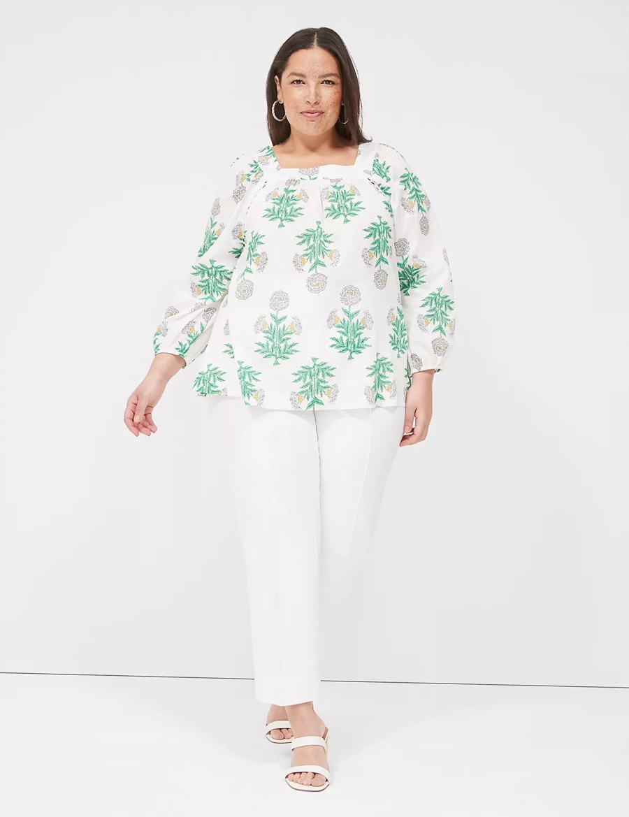 Dámské Halenka Lane Bryant Swing Square-Neck Peasant Bílé Zelene | YCI1919OT