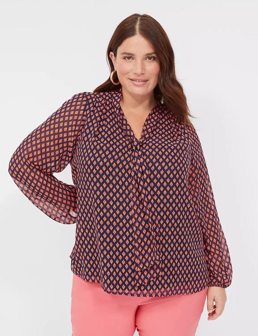 Dámské Halenka Lane Bryant Tie-Neck Popover Černé Červené | ONJ4191RM