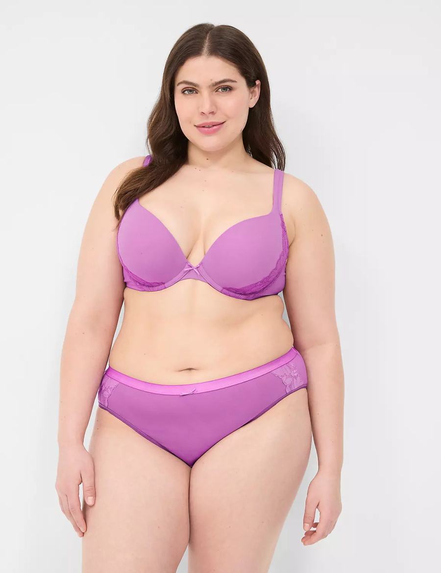 Dámské Hipster Kalhotky Lane Bryant Cotton With Lace-Trim Fialové | ABB6739AK