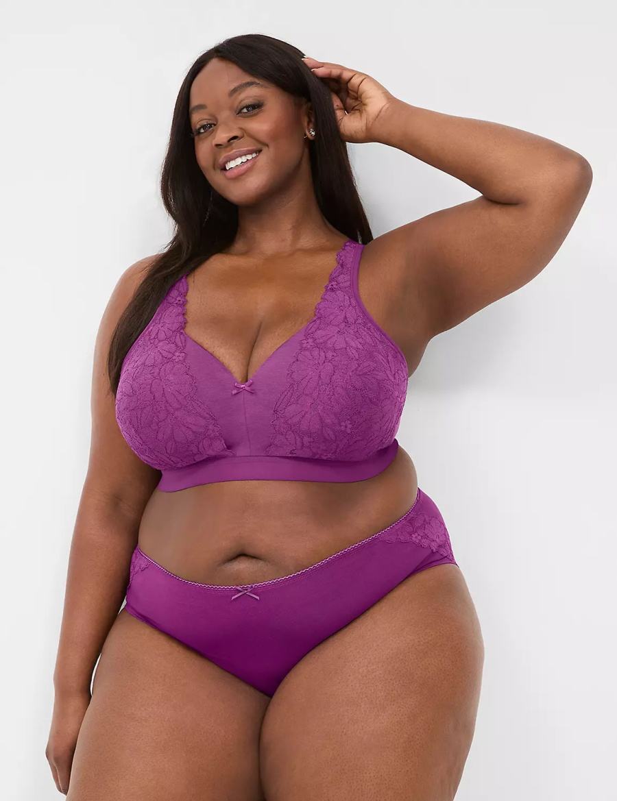 Dámské Hipster Kalhotky Lane Bryant Cotton With Lace Back Fialové | RVX5941YQ