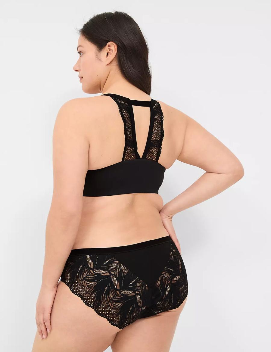 Dámské Hipster Kalhotky Lane Bryant No-Show Lace-Back Černé | GFC3355MS