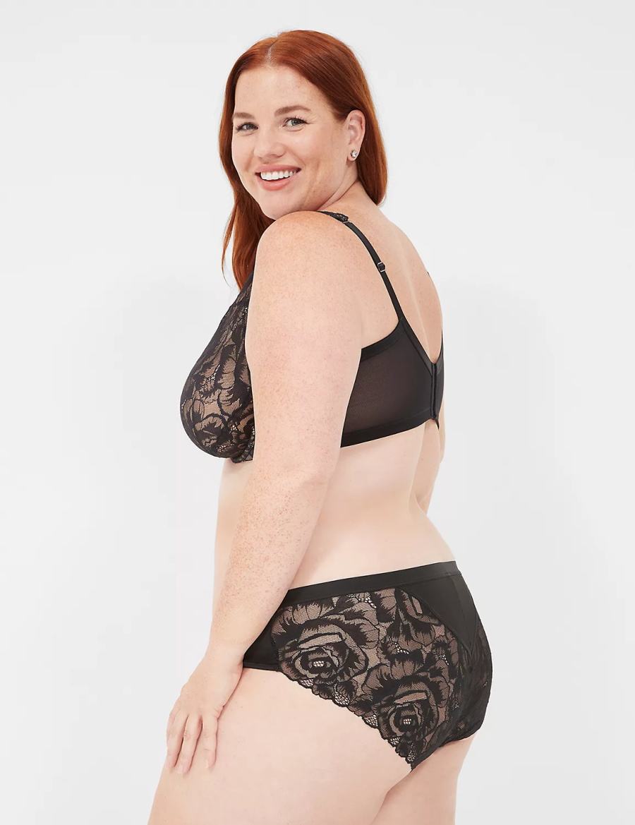 Dámské Hipster Kalhotky Lane Bryant No-Show Lace-Back Černé | OLT7661AL