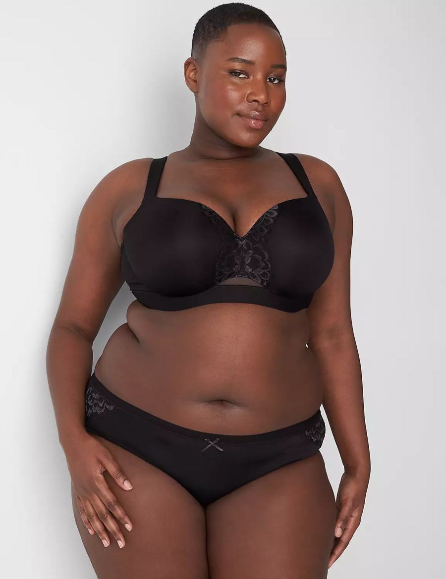 Dámské Hipster Kalhotky Lane Bryant No-Show With Satin Lace Černé | DJR859QI