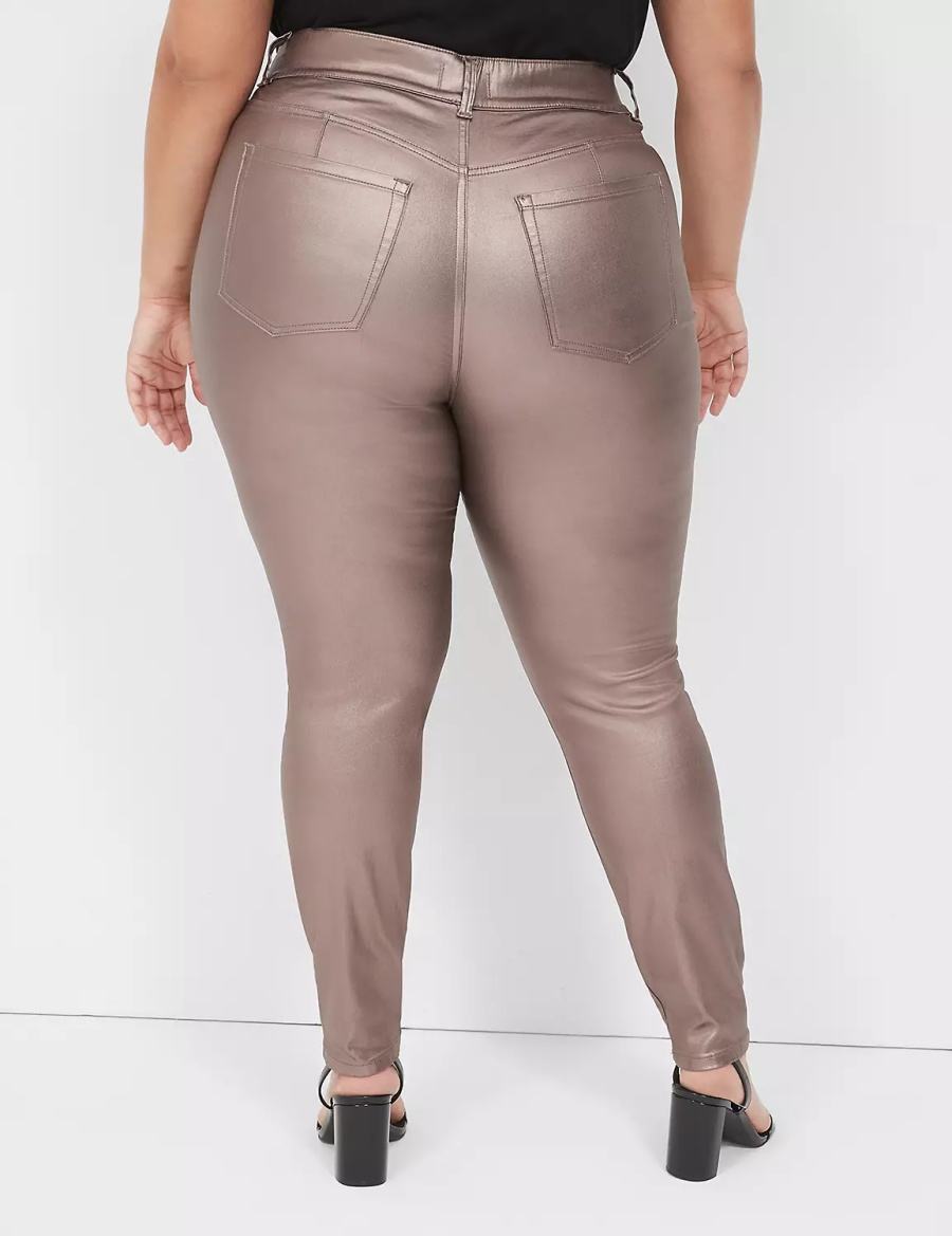 Dámské Jegginy Lane Bryant Pull-On High-Rise Coated Metallic Hnědé | EID667XN