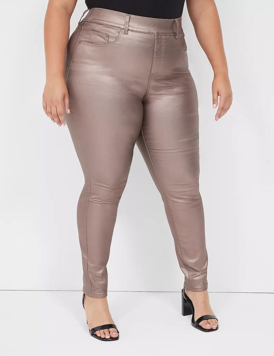 Dámské Jegginy Lane Bryant Pull-On High-Rise Coated Metallic Hnědé | EID667XN