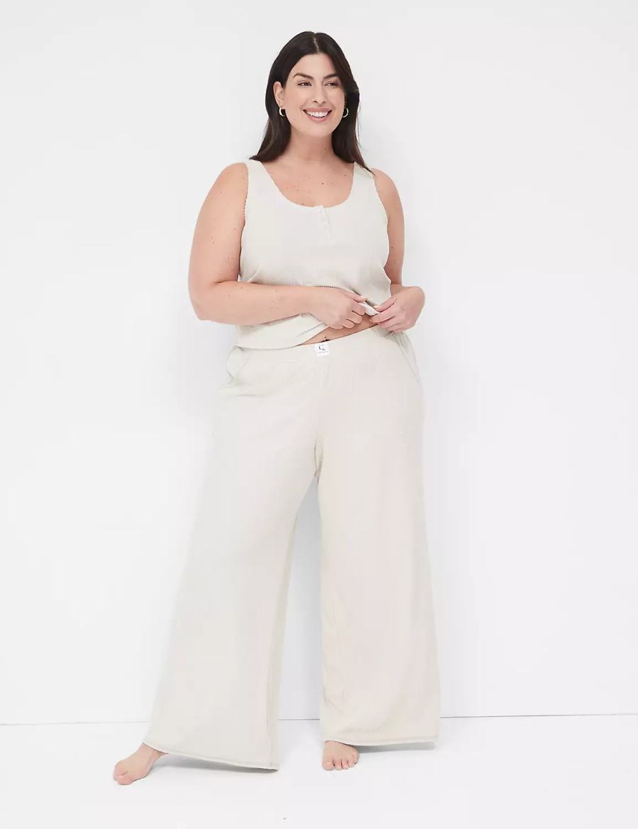 Dámské Kalhoty Lane Bryant Brushed Rib Wide Leg Sleep Šedé | SMK2653BT