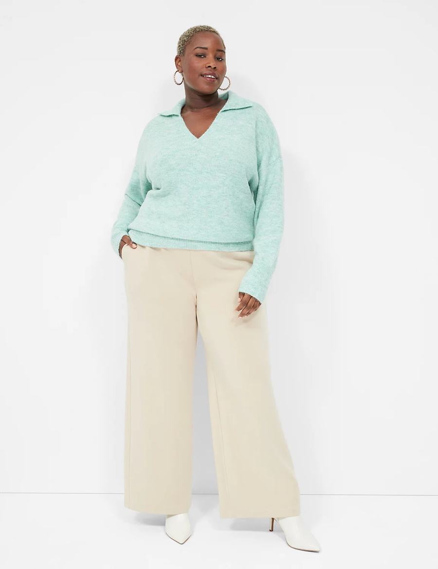 Dámské Kalhoty Lane Bryant Journey Knit High-Rise Wide Leg Hnědožlutý | ZRN7611ZP