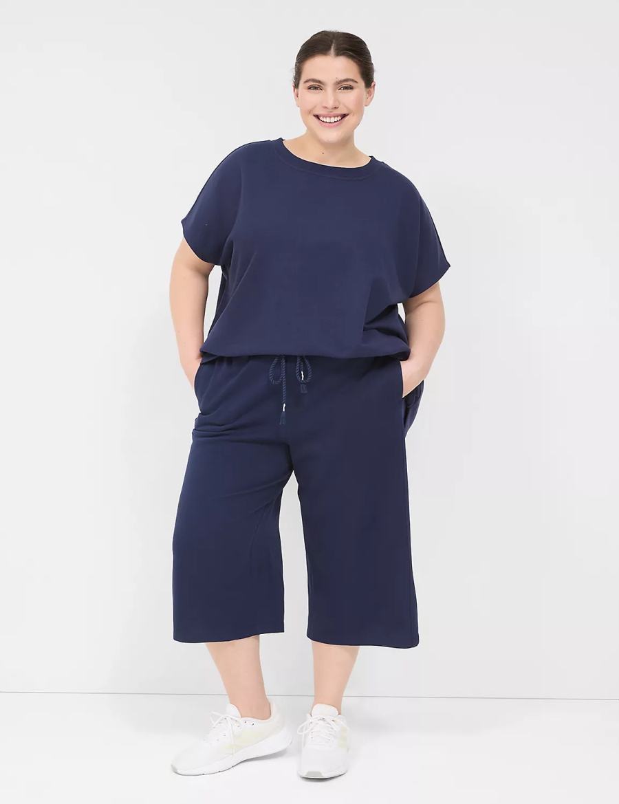 Dámské Kalhoty Lane Bryant LIVI French Terry Relaxed Straight Capri Tmavě Blankyt | JPA786XK