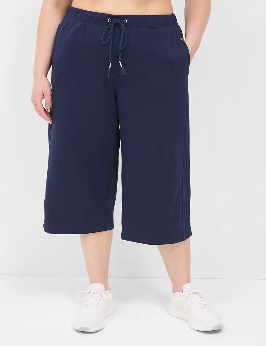 Dámské Kalhoty Lane Bryant LIVI French Terry Relaxed Straight Capri Tmavě Blankyt | JPA786XK