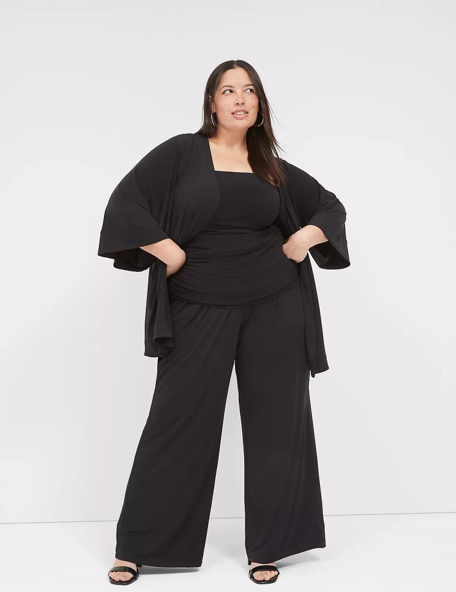 Dámské Kalhoty Lane Bryant Matte Jersey Pull-On Wide Leg Černé | BHB1930FA