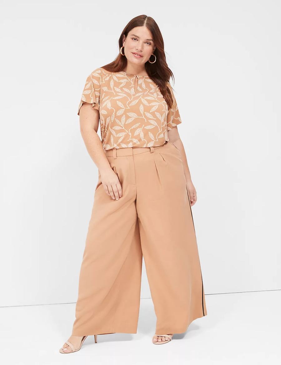 Dámské Kalhoty Lane Bryant Pleated Wide Leg With Side-Trim Hnědé | FHY3750UI