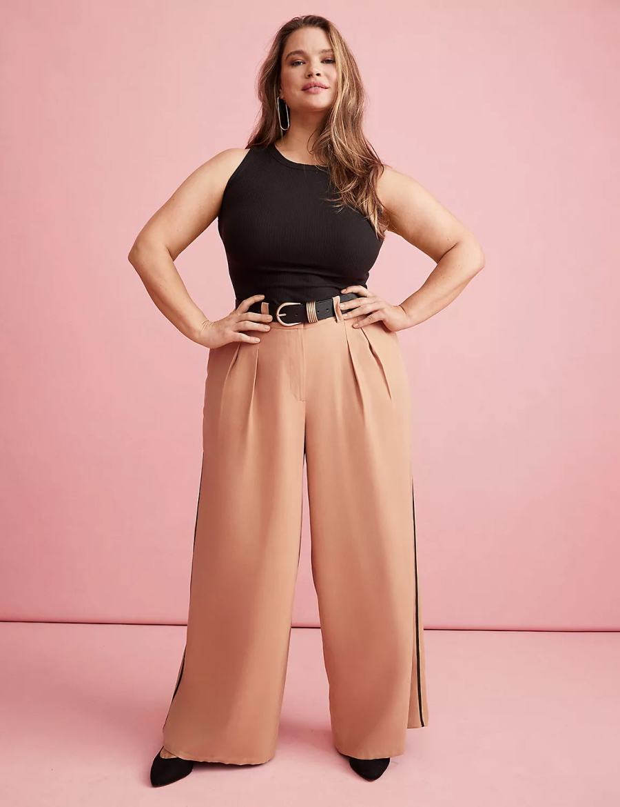 Dámské Kalhoty Lane Bryant Pleated Wide Leg With Side-Trim Hnědé | FHY3750UI