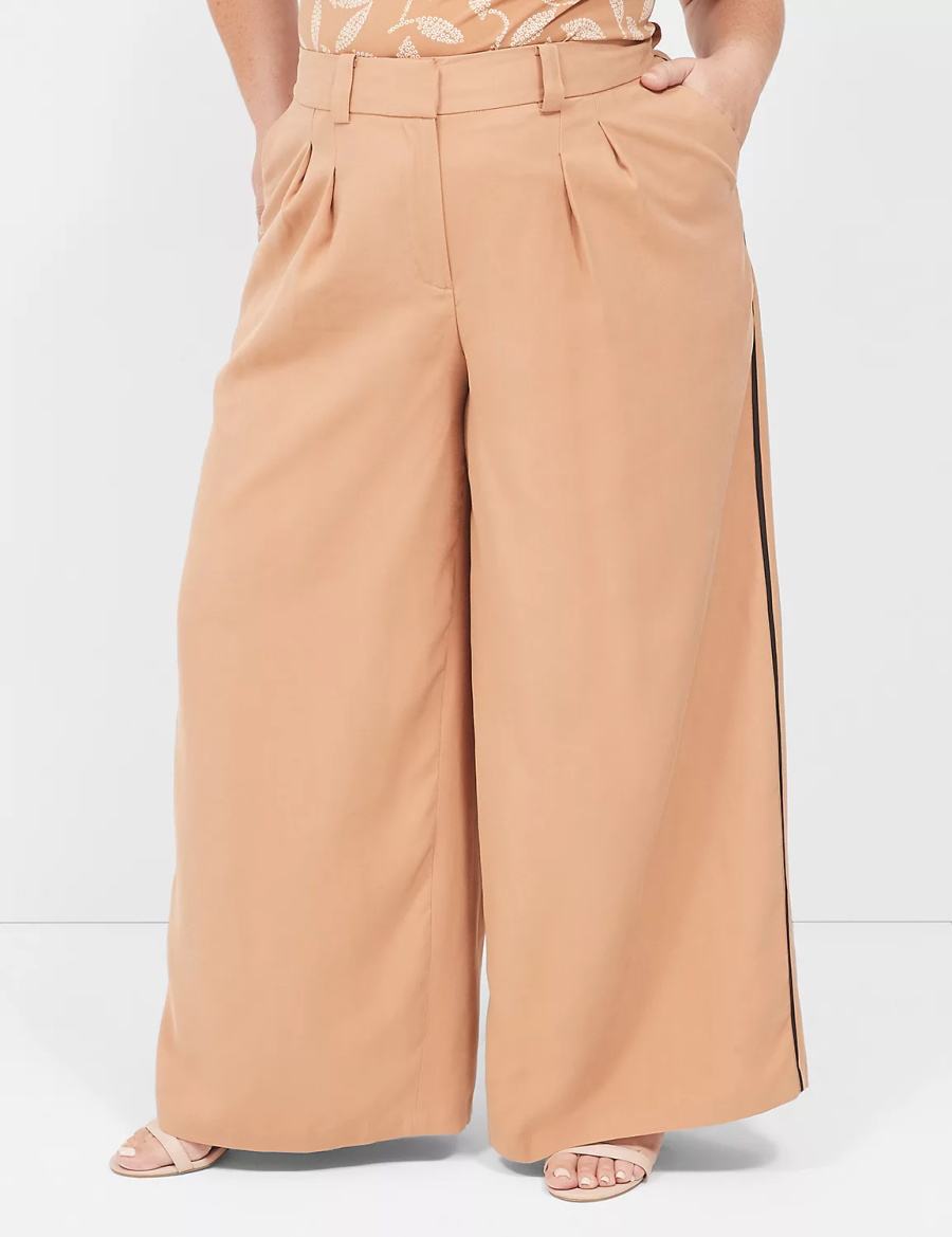 Dámské Kalhoty Lane Bryant Pleated Wide Leg With Side-Trim Hnědé | FHY3750UI