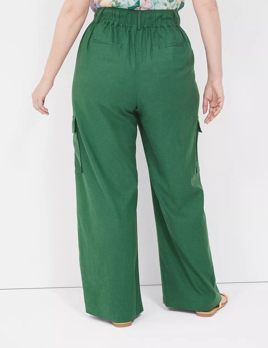 Dámské Kalhoty Lane Bryant Pull-On Linen Straight Leg Cargo Tmavě Zelene | BJN6582AO