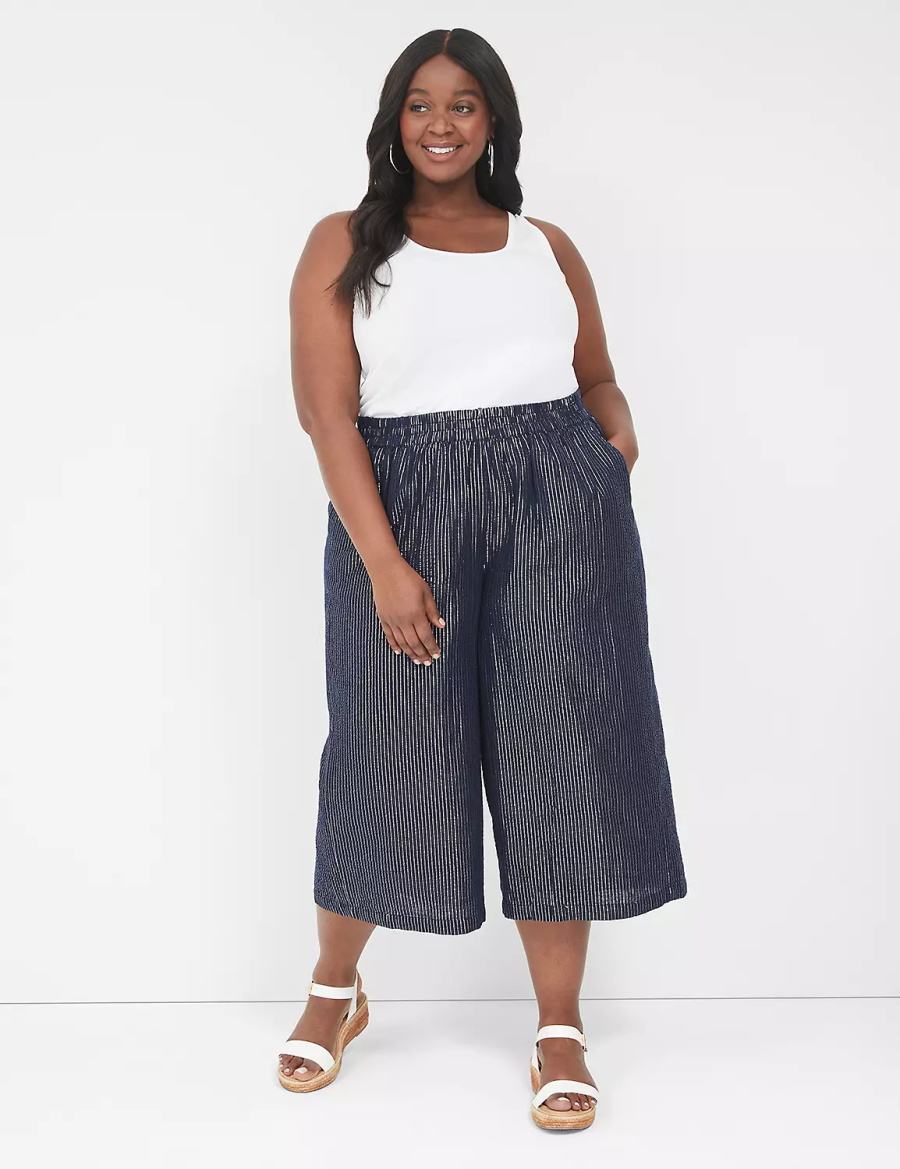 Dámské Kalhoty Lane Bryant Pull-On Lurex Gauze Crop Wide Leg Blankyt | MXP6817RA