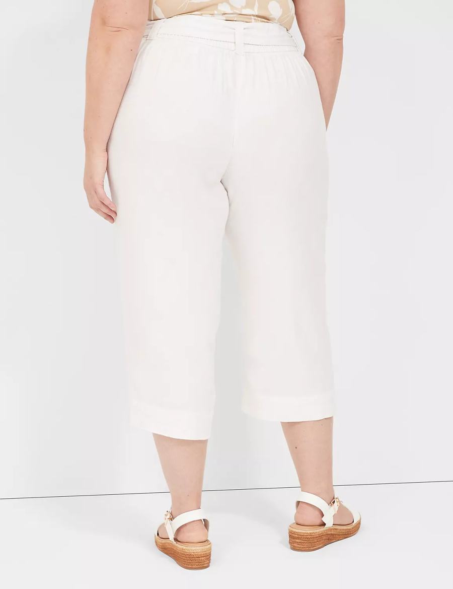 Dámské Kalhoty Lane Bryant Pull-On Twill Linen Capri Bílé | OZY5218CU