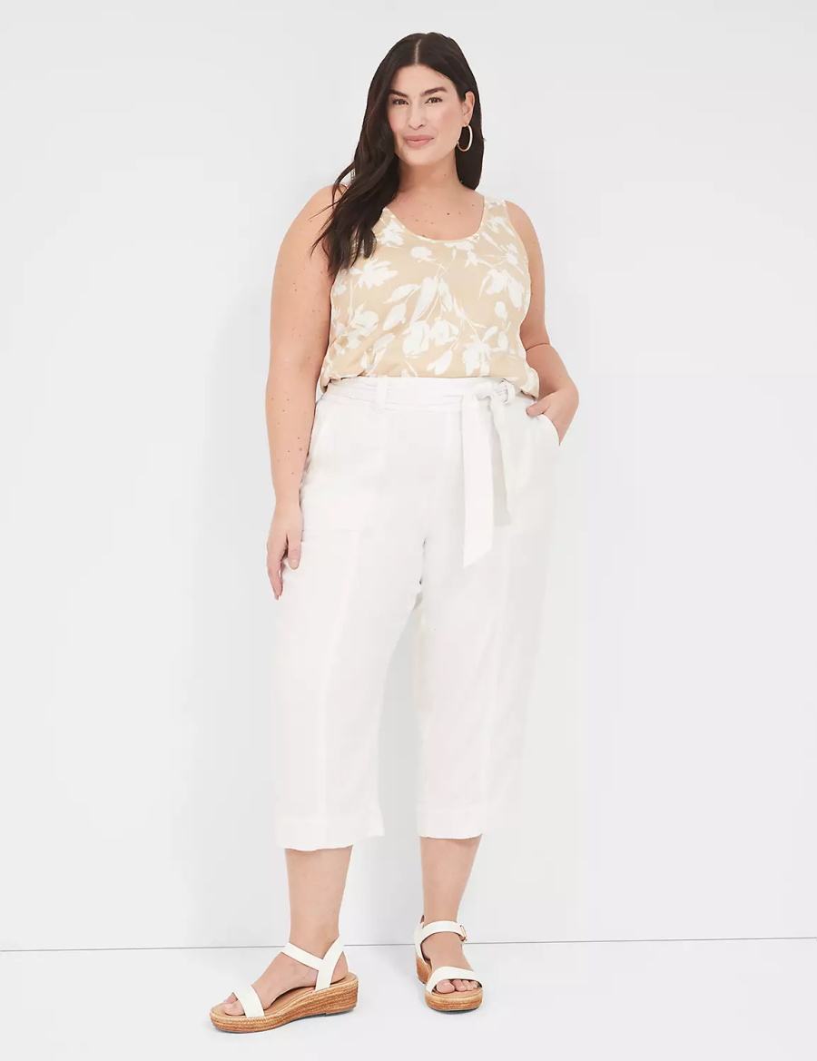 Dámské Kalhoty Lane Bryant Pull-On Twill Linen Capri Bílé | OZY5218CU