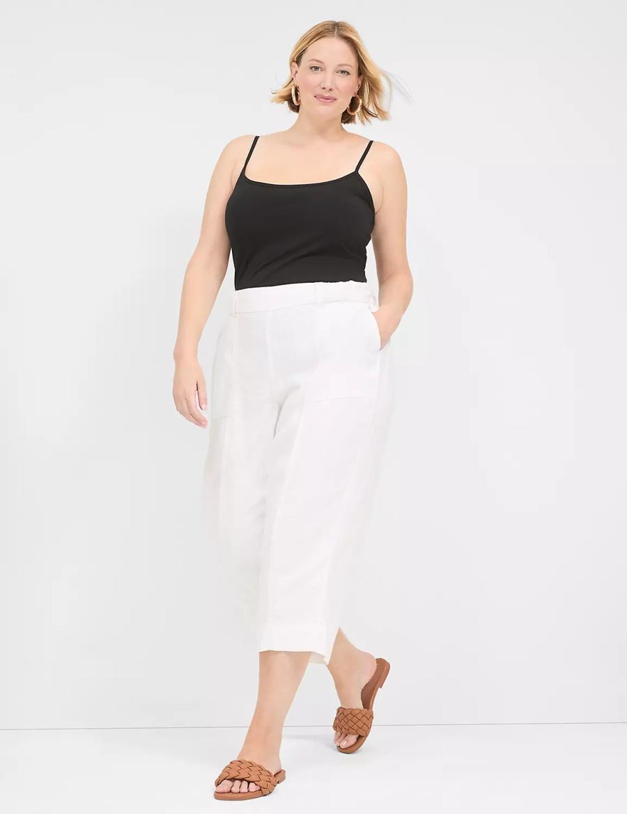 Dámské Kalhoty Lane Bryant Pull-On Twill Linen Capri Bílé | OZY5218CU