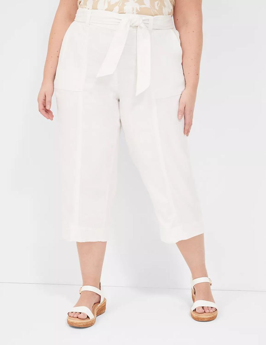 Dámské Kalhoty Lane Bryant Pull-On Twill Linen Capri Bílé | OZY5218CU