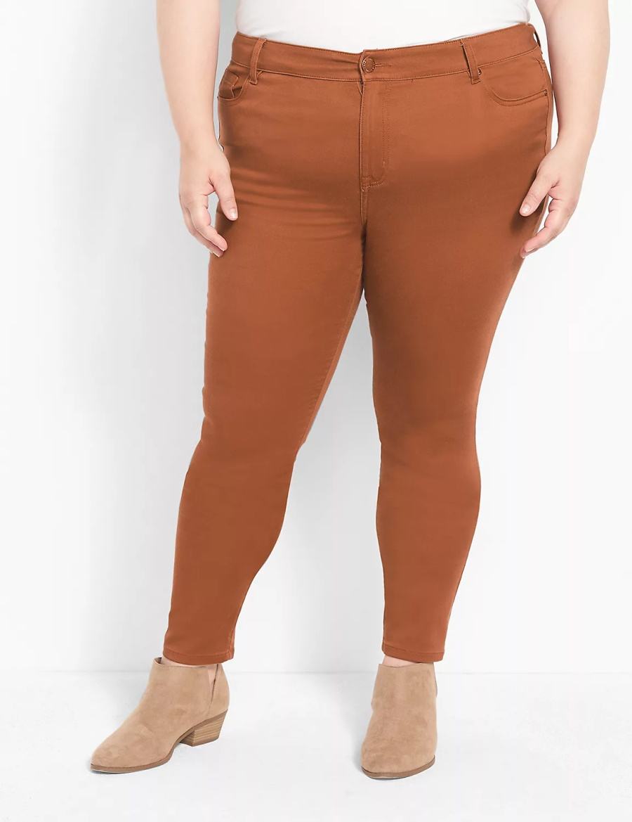 Dámské Kalhoty Lane Bryant Straight Fit 5-Pocket Sateen Skinny Hnědé | MFN5052MT