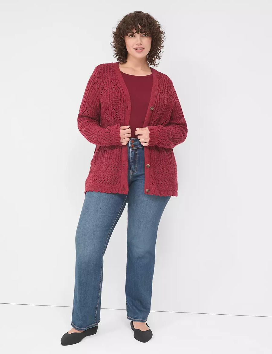 Dámské Kardigan Lane Bryant Button-Front Pointelle Tmavě Červené | EFV9828XJ