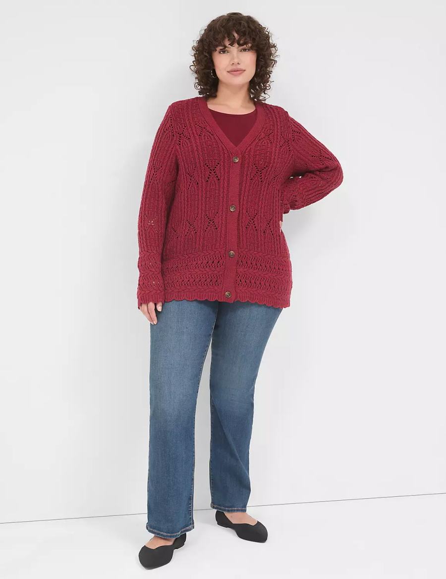 Dámské Kardigan Lane Bryant Button-Front Pointelle Tmavě Červené | EFV9828XJ