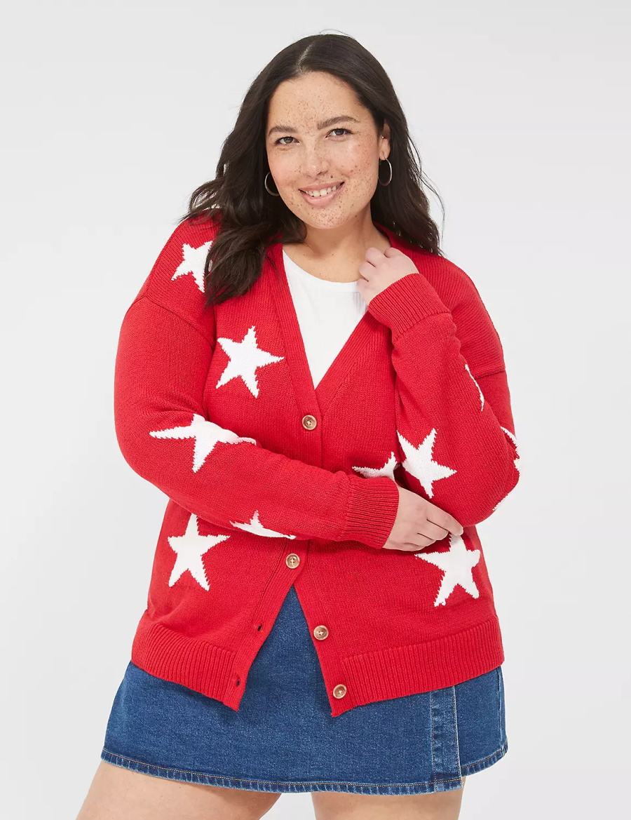 Dámské Kardigan Lane Bryant Button-Front Star Červené | XND75XP