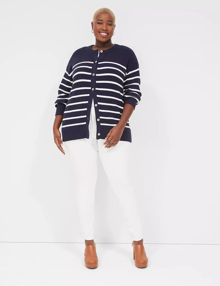 Dámské Kardigan Lane Bryant Button-Front Stripe Blankyt | VGZ3572VT