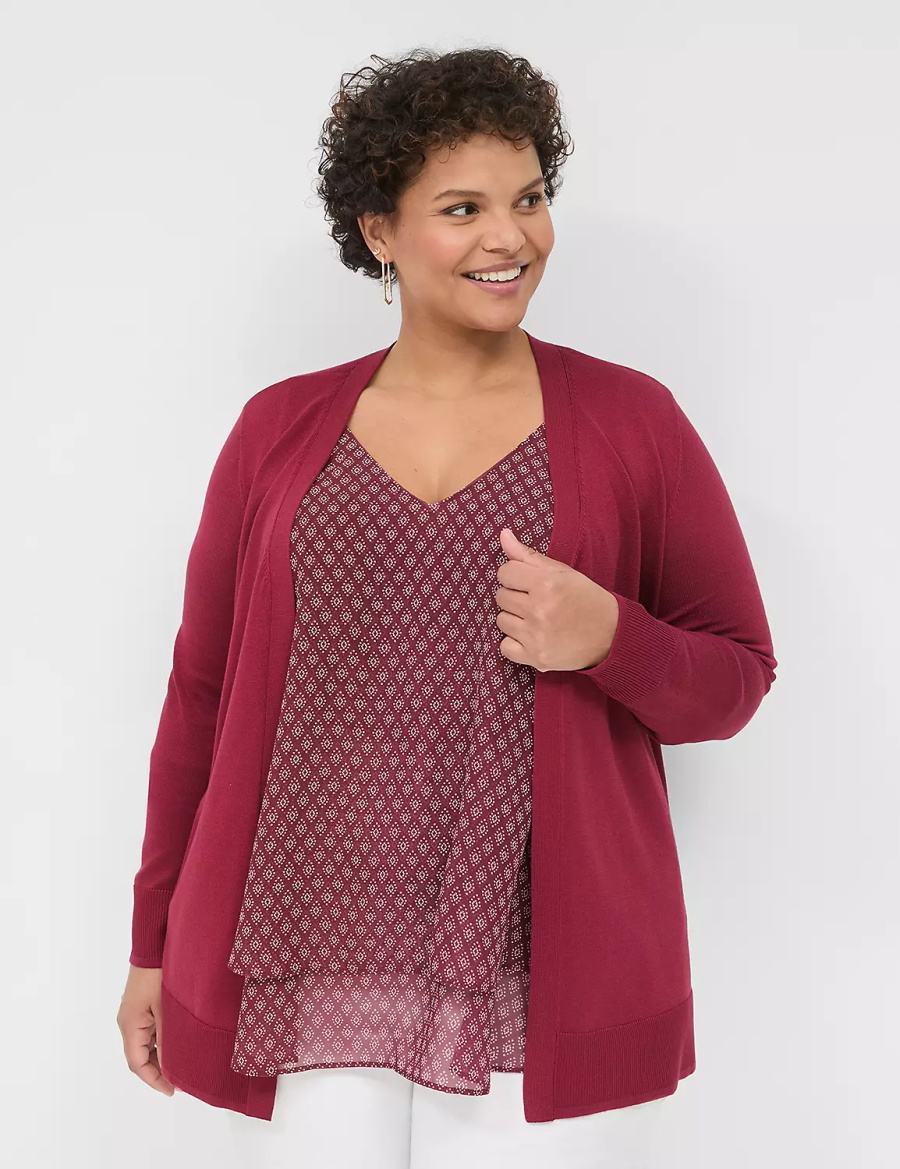 Dámské Kardigan Lane Bryant Modern Long-Sleeve Open-Front Tmavě Červené | FQW7633MI