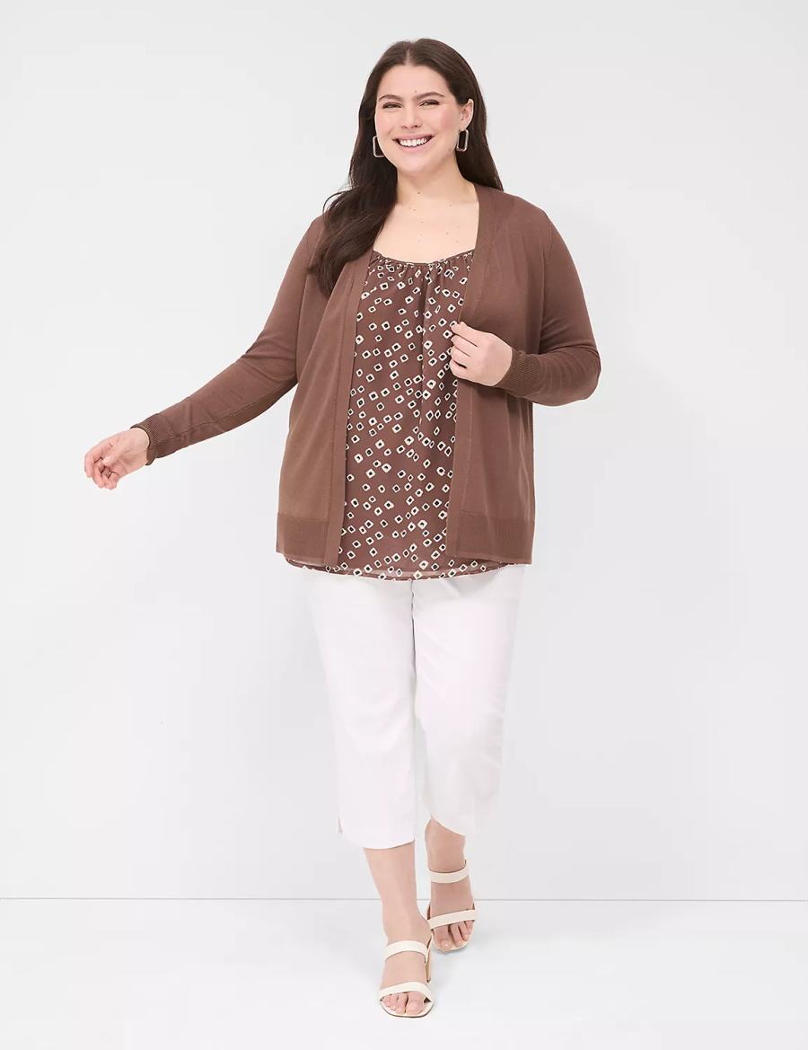 Dámské Kardigan Lane Bryant Modern Long-Sleeve Open-Front Hnědé | KIW3976DT