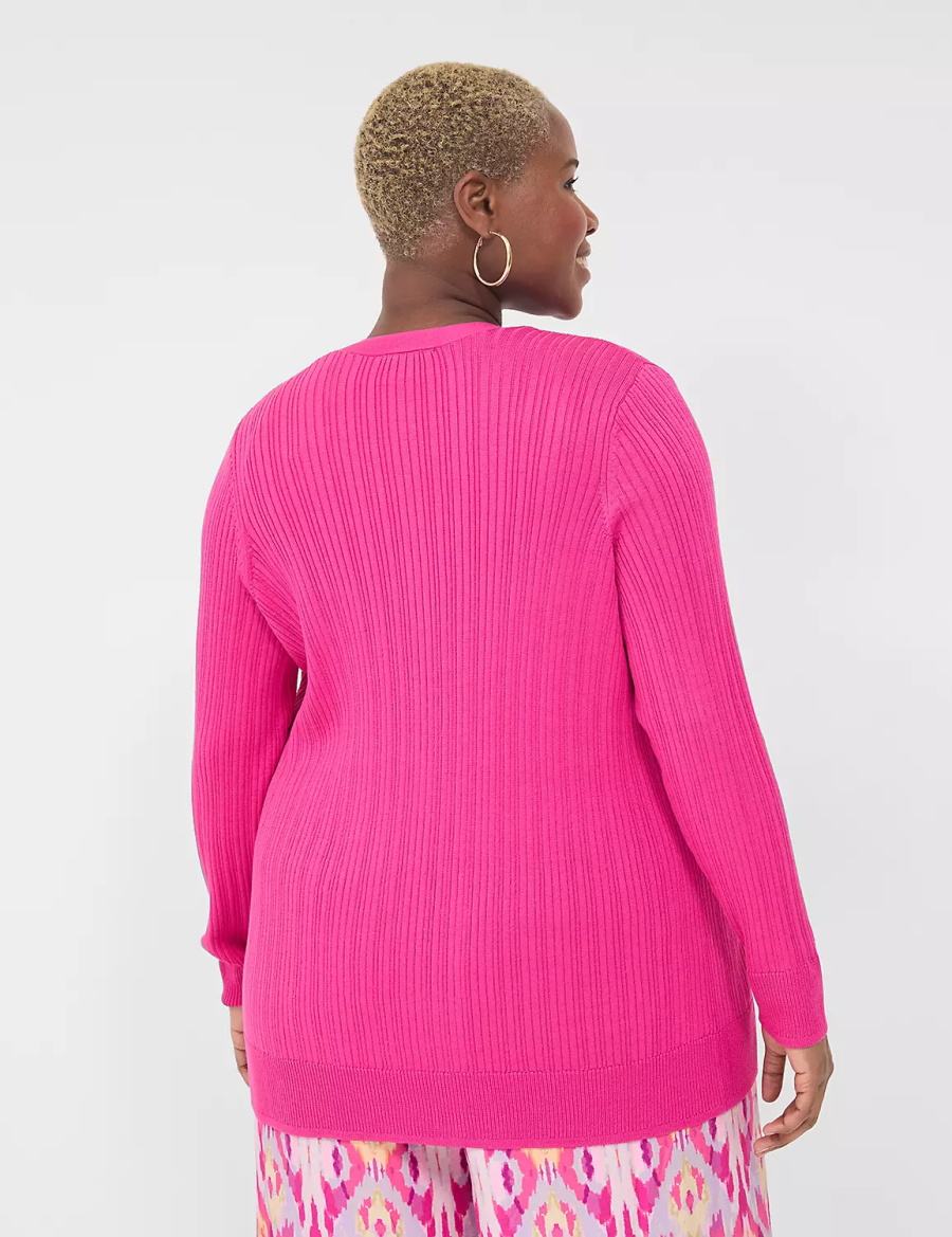 Dámské Kardigan Lane Bryant Modern Open-Front Ribbed Růžové | ZCR4238VH