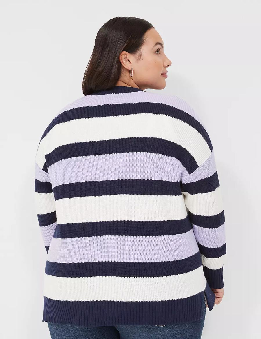 Dámské Kardigan Lane Bryant Open-Front Stripe Fialové Tmavě Blankyt Proužek | VRV6247DX