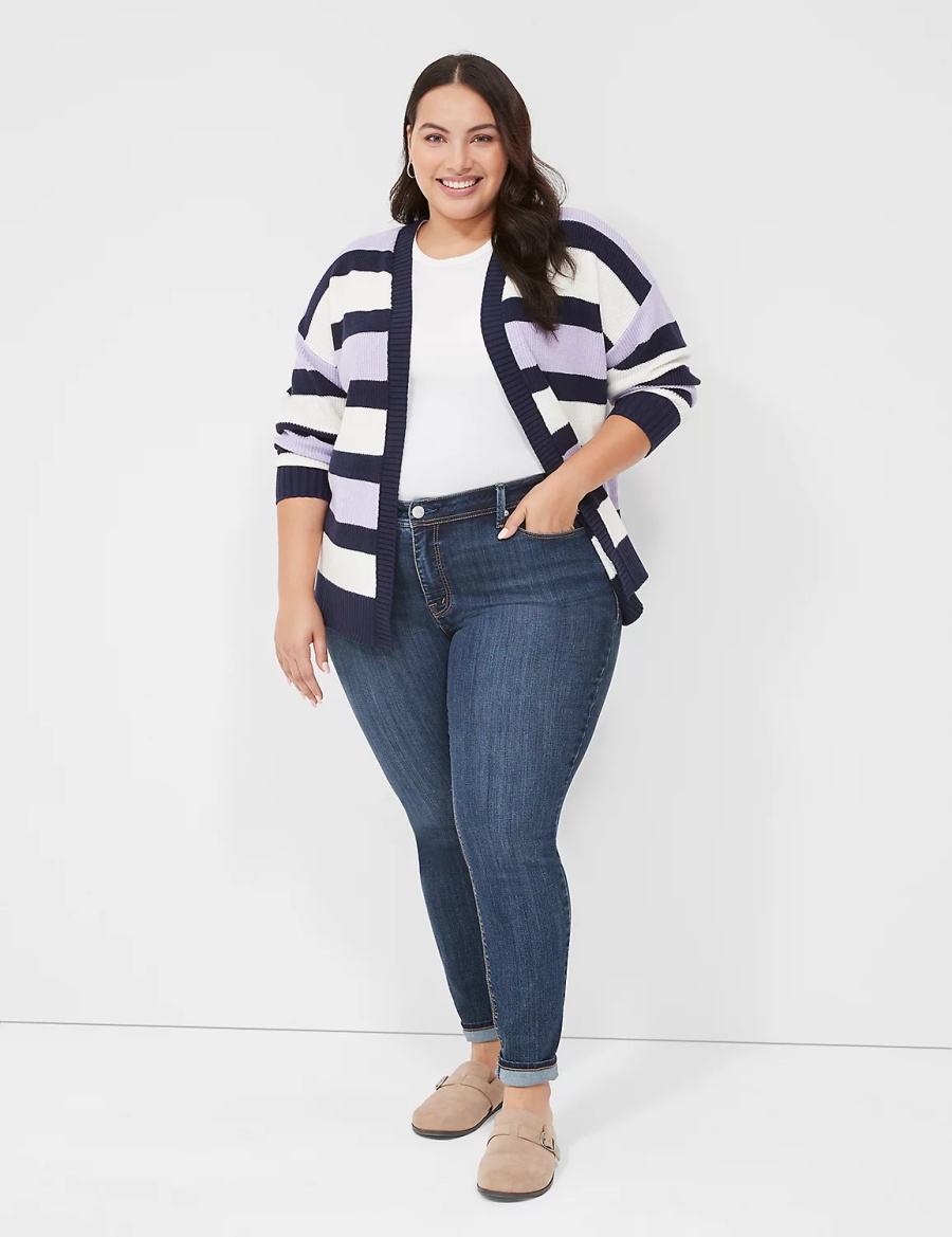 Dámské Kardigan Lane Bryant Open-Front Stripe Fialové Tmavě Blankyt Proužek | VRV6247DX