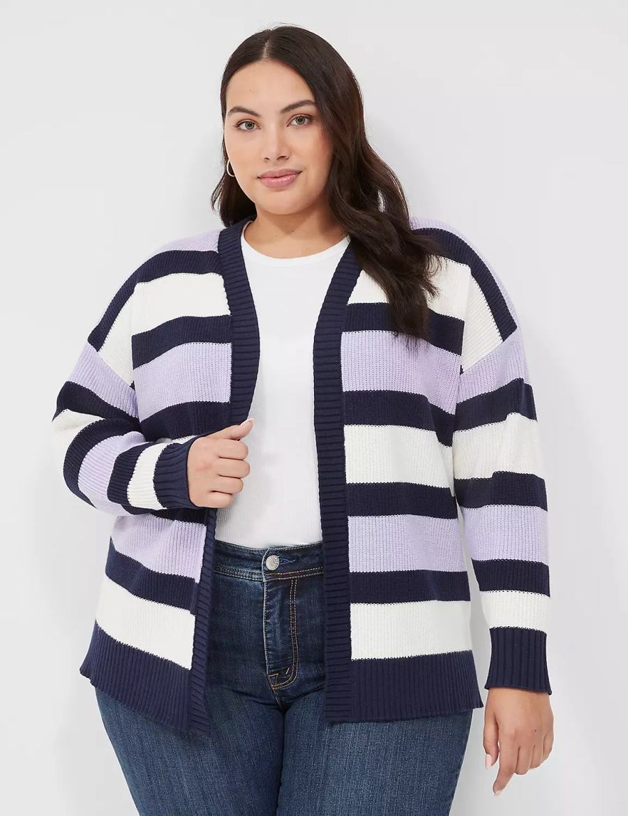 Dámské Kardigan Lane Bryant Open-Front Stripe Fialové Tmavě Blankyt Proužek | VRV6247DX