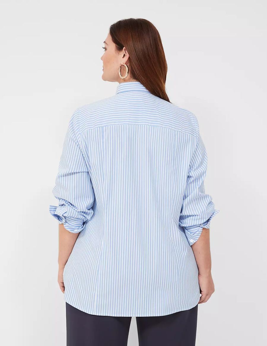 Dámské Košile Lane Bryant Button-Down Stripe Girlfriend Světle Blankyt Proužek | MCZ3391QX