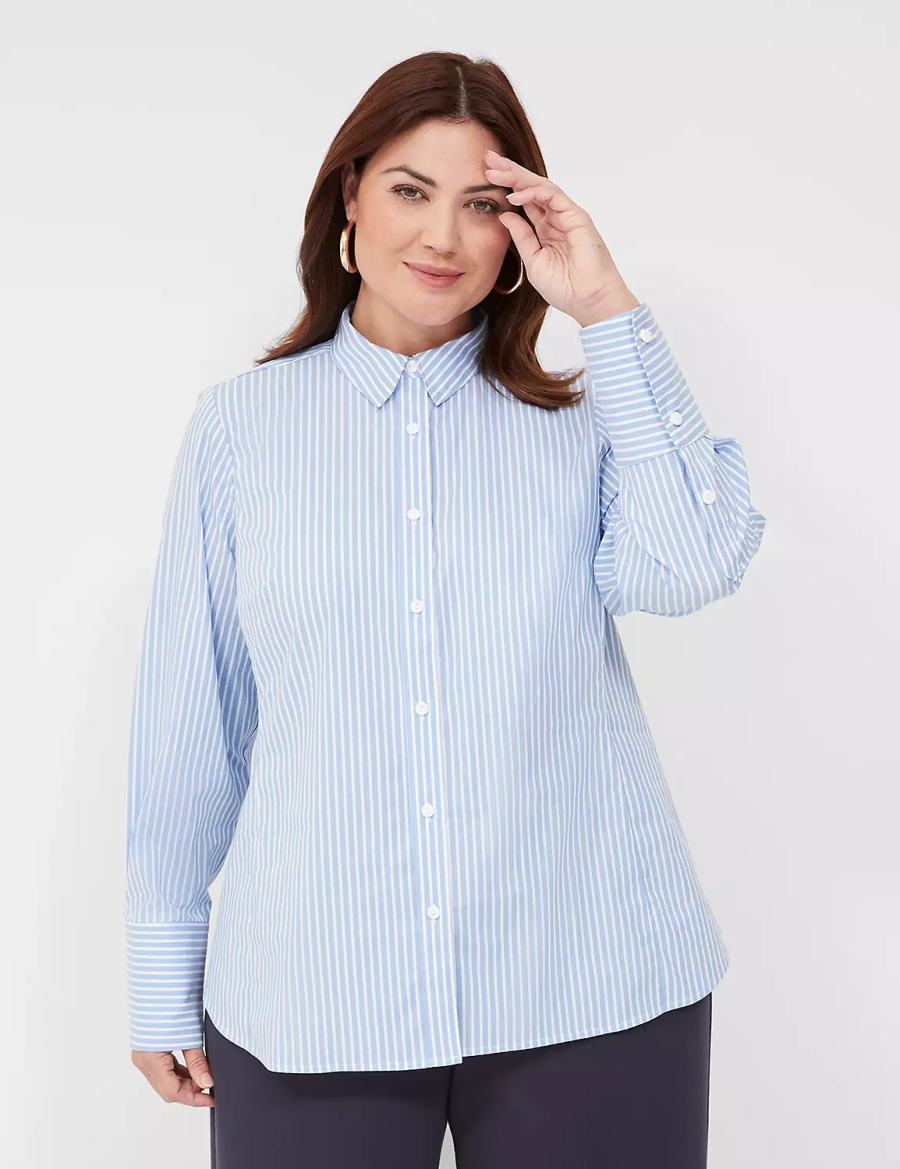 Dámské Košile Lane Bryant Button-Down Stripe Girlfriend Světle Blankyt Proužek | MCZ3391QX