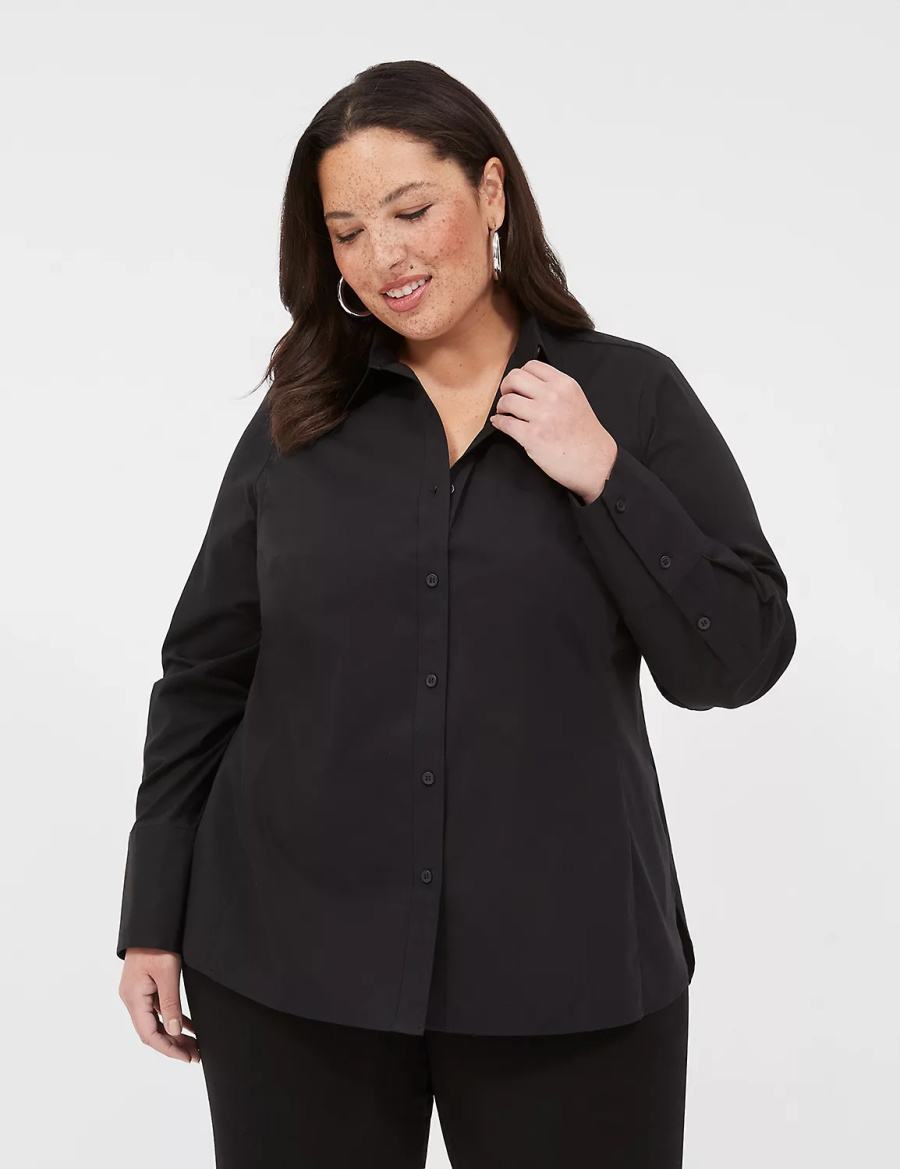 Dámské Košile Lane Bryant Button-Front No-Peek Girlfriend Černé | LXV788TT