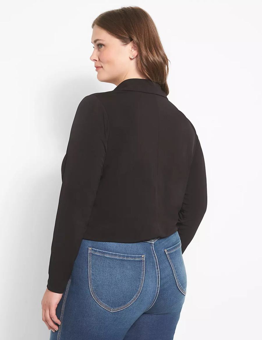 Dámské Košile Lane Bryant Fitted Long-Sleeve Surplice Collar Crop Černé | HGT1717OD